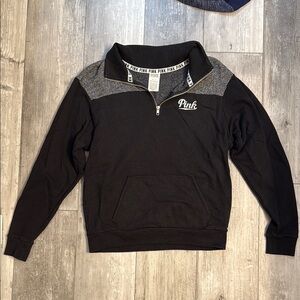 VS PINK Black and Gray Quarter-Zip Sweatshirt